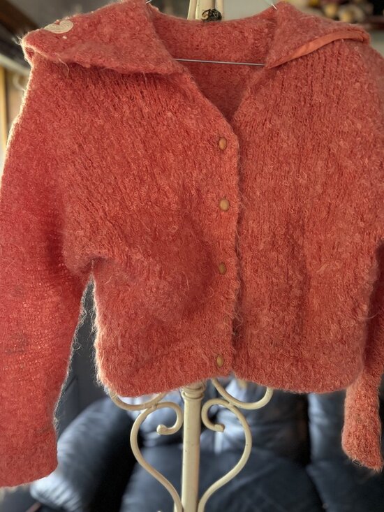 Ann Kelly Pinky Orange Cardigan - Stunning Appliqué & Beadwork Collar As Is - Picture 1 of 7